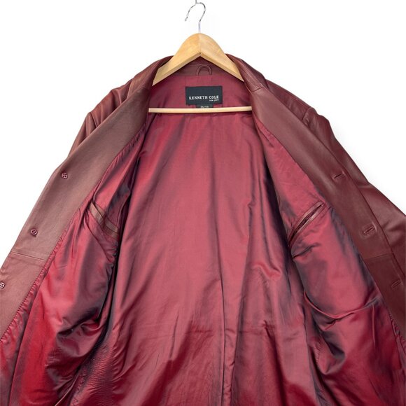 Vtg Kenneth Cole New York Mens Blazer Jacket Leather Coat Oxblood Burgundy XXL - Picture 4 of 16